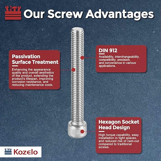 Kozelo 2pcs Socket Head Cap Screws - [M12-1.75 x 95mm] 304 Stainless Steel Allen Socket Drive for Electrical Motor 3D Printing Fan Engine Replacement Use, Silver