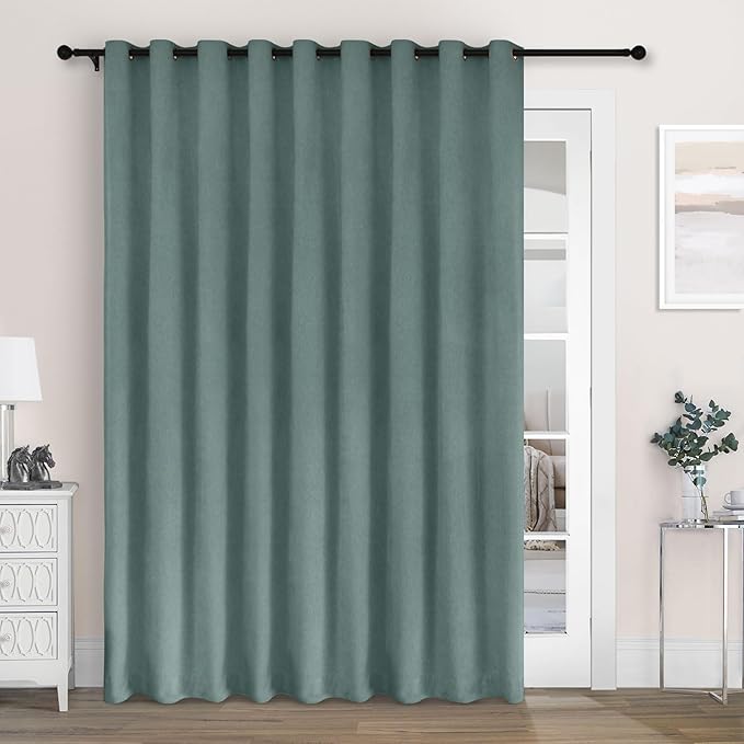 Macochico Extra Wide 100% Blackout Chenille Curtains 100" Wx96 L Thermal Drapes for Sliding Door Living Room Bedroom Auditorium Hotel Teal Curtains Grommet Top with Tieback Classic 1 Panel