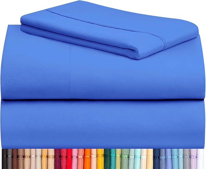 LuxClub 3 PC Twin Sheet Set, Deep Pockets Wrinkle Free Cooling Bed Sheets Hotel Bedding for Women, Men, Kids & Teens, Includes 1 Fitted Sheet, 1 Flat Sheet and 1 Pillowcase-Silky Soft Marine Blue
