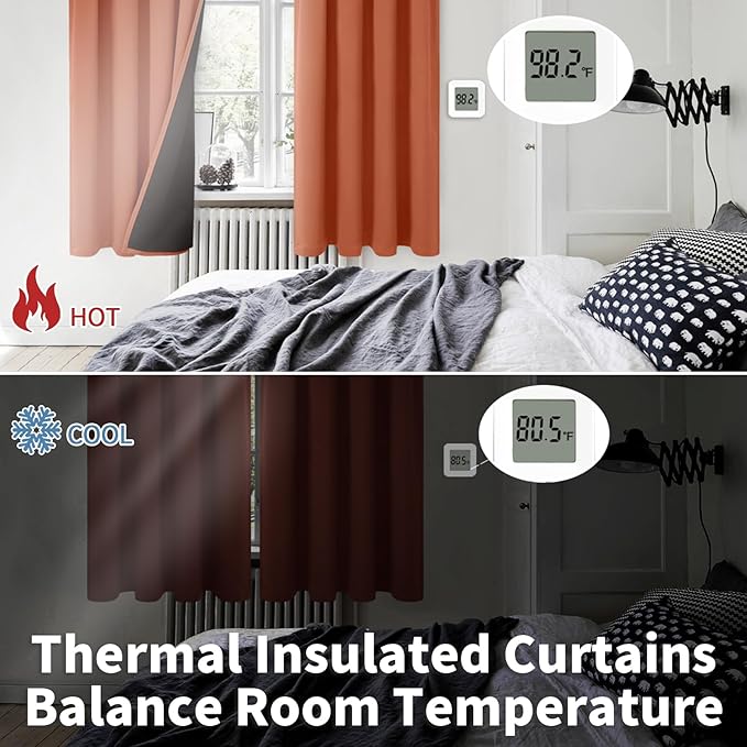 BGment Terracotta 100% Blackout Curtains for Bedroom, Fall Full Room Darkening Noise Reducing Living Room Curtains 63 Inch Length, Thermal Insulated Rod Pocket Window Drapes 2 Panels, 42 Inch Wide
