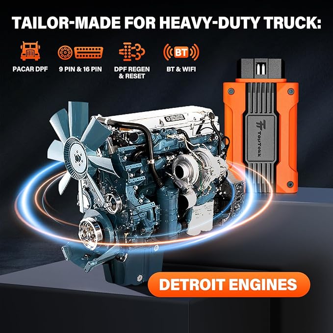TopTekk Regen Device and DPF Condition Detection, Compatible with Detroit Engines, Advanced Error Code Clearing and Regeneration