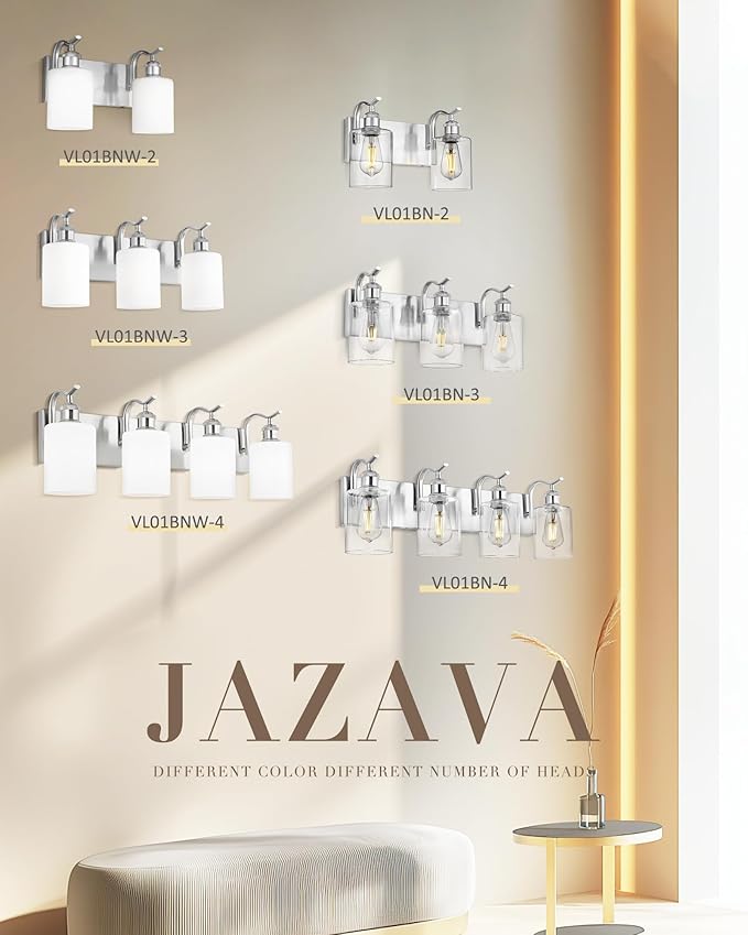 Milk Glass Bathroom Light, 3-Light Vanity Light Fixture, Brushed Nickel Wall Sconce, VL01BNW-3