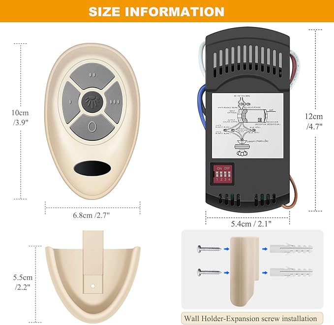 Universal Ceiling Fan Remote Control Kit Replacement for Hunter Allen+Roth Kichler -FAN35T KUJCE9603 L3HFAN35T1 CHQ7202T CHQ7202T1 L3HFAN35T2 FAN53T Kit