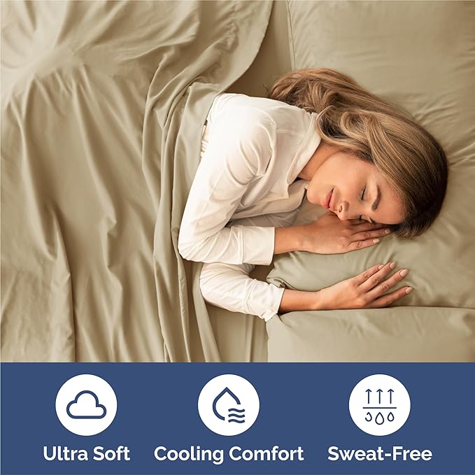 King 6 Piece Sheet Set - Cooling, Comfy & Breathable - Hotel Luxury Bedding, Includes Fitted Sheet for Women, Men, Kids and Teens - 1 Flat, 1 Fitted Sheet, 4 Pillowcases with Deep Pockets - Beige