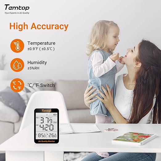 Temtop 2 Pack S1 Indoor Air Quality Monitor, Portable AQI PM2.5, Temperature, Humidity Detector for Home, Office or School, Air Quality Tester 4 More Home Monitoring, Battery Powered, Magnetic Suction