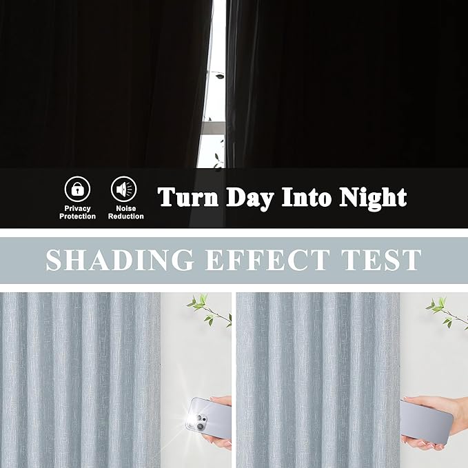 Vision Home Chambray Blue Blackout Curtains 63 inch for Bedroom Thermal Insulated Room Darkening Window Treatment Set Rod Pocket Back Tab Modern Soundproof Grayish Blue Drapes 2 Panels 50" Wx63 L
