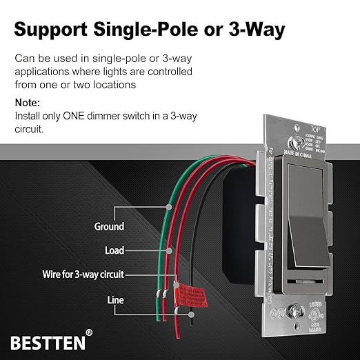 BESTTEN Matte Brown Dimmer Wall Light Switch, Single Pole or 3-Way, Compatible with Dimmable LED, CFL, Incandescent and Halogen Bulb, 120VAC, UL/cUL Listed