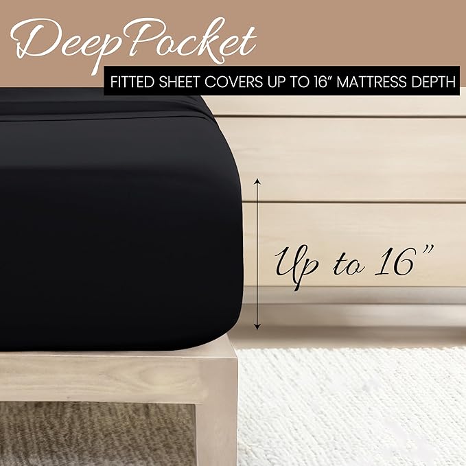 Linen Market Brushed Microfiber Full Sheet Set 4 Piece – Oeko-TEX Certified Ultra Soft & Wrinkle-Free - 16" Deep Pocket Sheets - Easy Care Full Size - Black