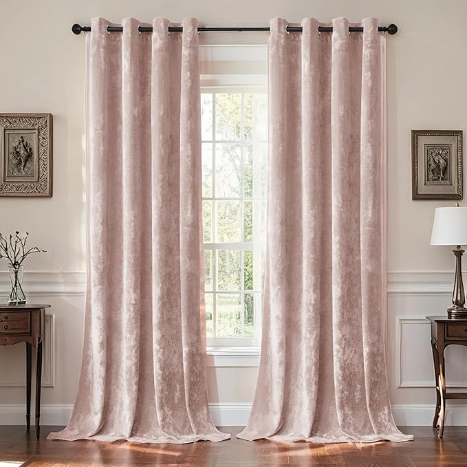 SMILETIME Pink Crushed Velvet Curtains 52x84 inch Luxurious Thermal Insulated Soundproof Drapes for Living Room Bedroom Office Soft and Durable Light-Filtering Window Treatments, 2 Panels