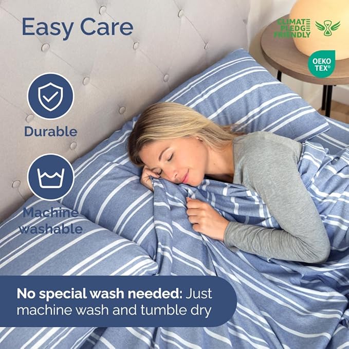 Full XL Bed Sheet Set - 4 Piece Extra Long Extended Full XL Sheets - Soft, Breathable & Cooling - Fits 8" to 16" Mattress with Deep Pockets - 54" x 80" - Wrinkle and Fade Resistant - Blue Stripes 3