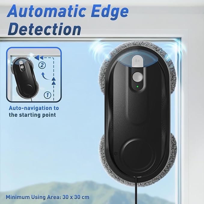 KKI Window Cleaning Robot, Automatic Window Cleaner Robot, Dual Spray, Max 3200Pa, AI Path Planning & Edge Detection, Remote Control for High-Rise Windows, Glass,Door,10xCloths, X3 (Black)