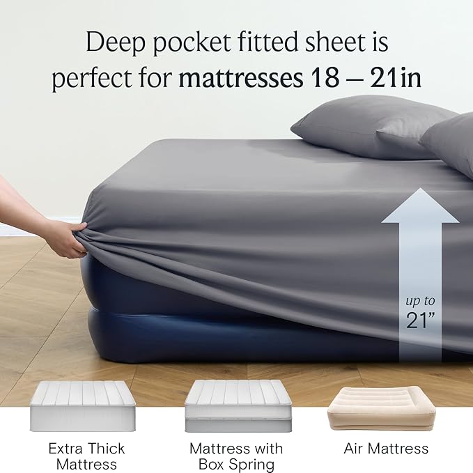 LuxClub 4 PC Extra Deep Pocket California King Sheet Set, Wrinkle Free Cooling Bed Sheets Hotel Bedding for Women, Men, 1 Fitted Sheet, 1 Flat Sheet and 2 Pillowcases- Light Grey