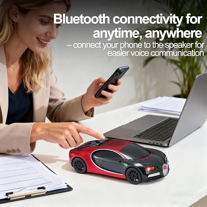 WSTER Luxury Sports Car Model Bluetooth Speaker with HD Sound, TWS Stereo Pairing, Display Screen, Built-in Microphone, Unique Bluetooth Car Speaker for Home, Party, Outdoor & Beach (Red)