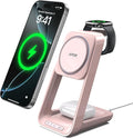 Apor 3 in 1 Charging Station for iPhone, Magsafe Wireless Charger with Cooling Fan for iPhone 17 16e 16 15 14 13 12 Series & Apple Watch Charger, Wireless Charging Station for AirPods 4/3/Pro (Pink)