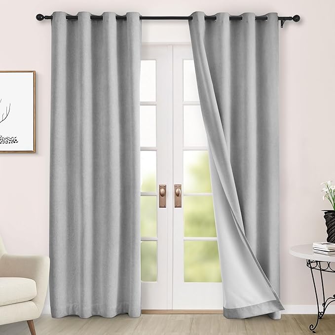 Macochico Thermal Blackout Chenille Curtains 100% Blackout Window Draperies for Living Room Bedroom Auditorium Banquet Hotel Apricot Grey Curtains with Tieback Classic Home Decor 72" Wx102 L 1 Panel