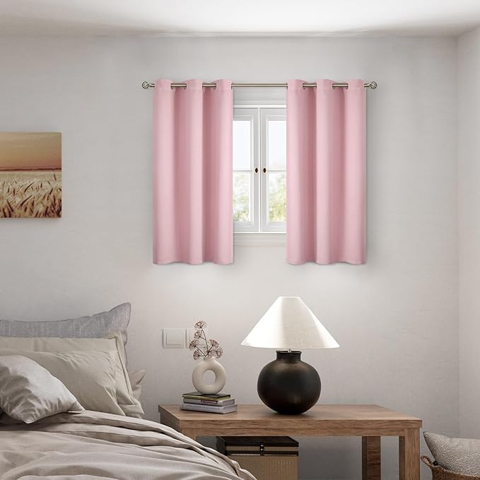 BGment Baby Pink 100% Blackout Curtains for Girls Bedroom 54 Inch Length, Thermal Insulated Full Light Blocking Grommet Noise Cancelling Small Window Curtains for Nursery 2 Panels Each 42 Inch Wide
