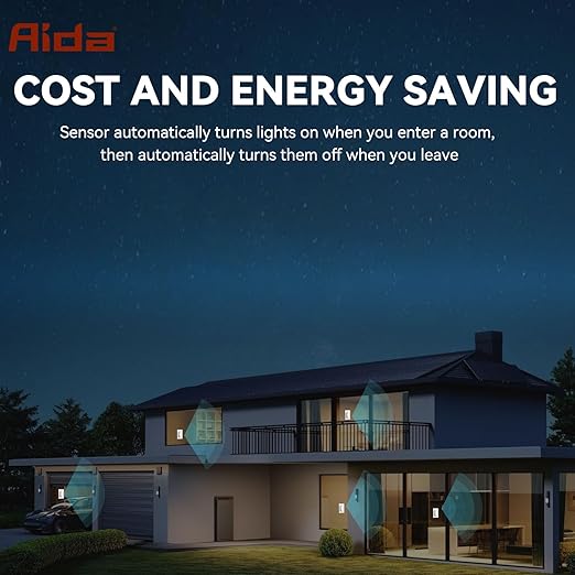 AIDA Single Pole Motion Sensor Light Switch w/Neutral Wire - 120° PIR Infrared Activation - CFL/LED/MLV/INC/HAL/Fan Compatible - UL Certified - 10 Pack,Matte White