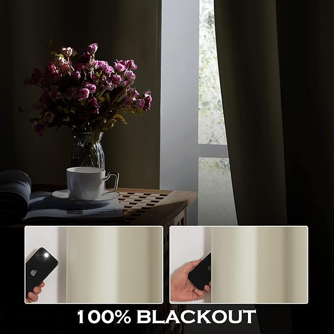 KGORGE Soundproof & Dust Particle Filtering Curtains 100% Blackout Window Cover Thermal Insulating Energy Smart Curtains for Living Room Bedroom Baby Nursery, W 52 x L 102 inches, Cream Beige, 1 Pair
