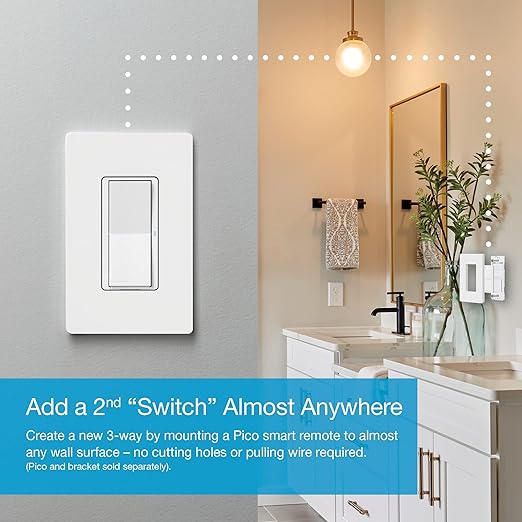 Lutron Claro Smart Switch for Caseta Lighting, for LED Lights, Fans, 5 Amp, Single-Pole/3-Way, Neutral Required, DVRF-5NSS-WH-6, White, 6 Pack