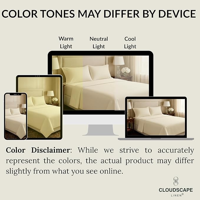 Cloud Scape Linen 100% Egyptian Cotton California King Sheet Set, 400 Thread Count,4 Pieces Luxury Bedding Set, Hotel Quality, Silky Soft, Breathable and Durable, Deep Pockets up to 17, Ivory