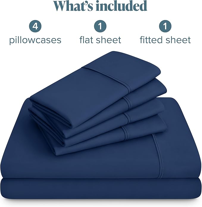 Bare Home Hotel Luxury King Sheet Set, Extra Soft - 6 Piece Set - Deep Pockets - Easy Fit - Cooling & Breathable - Wrinkle, Fade, Stain Resistant - Includes 4 Pillowcases (King, Dark Blue)