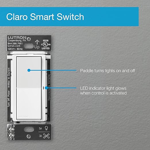 Lutron Claro Smart Light Switch for Caseta Lighting, for LED Lights, Fans, 5 Amp, Single-Pole/3-Way, Neutral Required, DVRF-5NSS-WH-9, White, 9 Pack