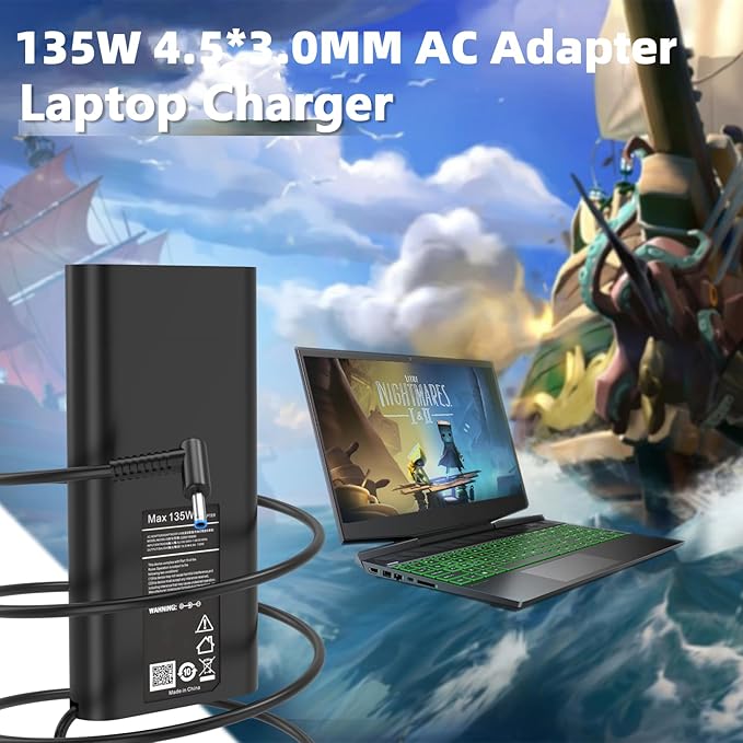 Ruilezyo 135W Laptop Charger Compatible with HP Spectre X360 15 16 2-in-1 16t-f100 15t-df1 15-df 16-f Business Laptop Pavilion Gaming 16 15 17 16-a 15-ec 15-cx 15-ec0751ms l15534-001 Power AC Adapter