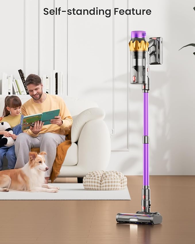 Cordless Vacuum Cleaner, 650W 55KPA 70 Mins Vacuum Cleaners for Home, Self-Standing Cordless Vacuum with Charging Dock Station, LED Display, Upgraded Anti-Tangle Stick Vacuum for Pet Hair/Carpet/Floor