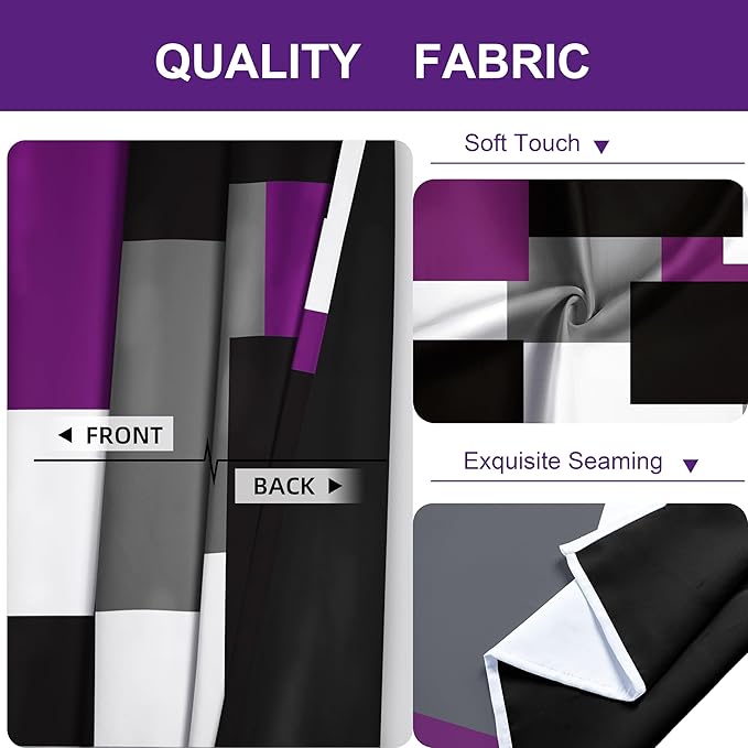 Purple 100% Blackout Curtains for Bedroom 72 inch Length 2 Panels Set Grey Modern Abstract Geometric Black Out Curtains Thermal Insulated Room Darkening Window Drapes for Living Room, 42Wx72L