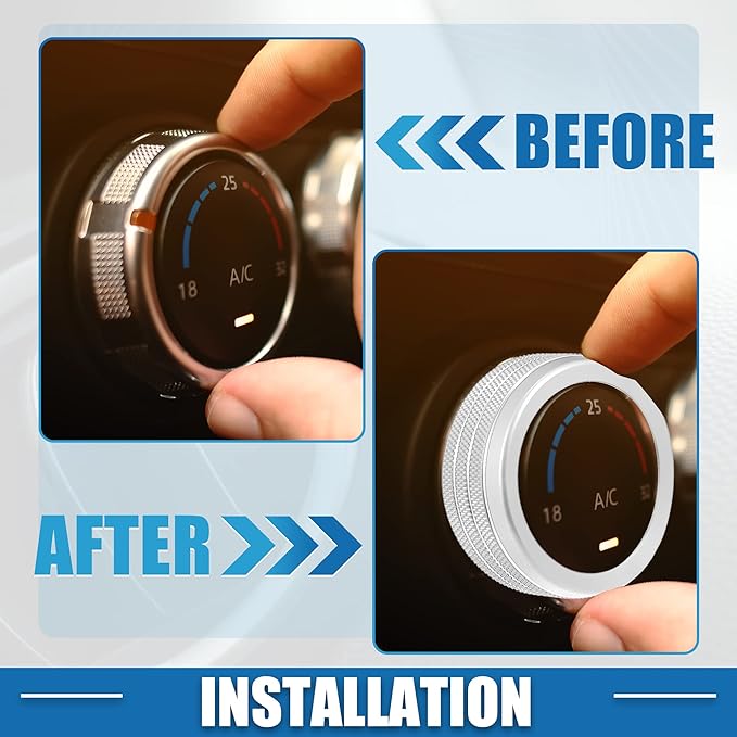 A ABSOPRO Car AC Knobs Decals AC Radio Switch Knob Cover for Dodge Durango 2014-2020 for Jeep Cherokee Grand Cherokee 2014-2021 Silver Tone (Set of 3)