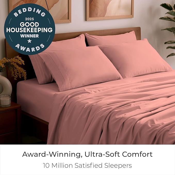 Mellanni Queen Sheet Set - 6-Piece Iconic Collection Bedding, (Including 4 Pillowcases), 16-Inch Deep Pocket, Easy Care, Extra Soft, Cooling Sheets, Brushed Microfiber - Coral