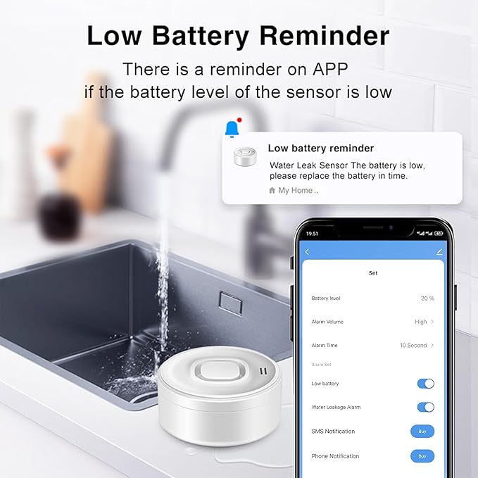 Nestool WiFi Water Leak Detectors for Home with Tuya APP Push and 100dB Sound Alarm, Suit for Warehouse, Basement, Kitchen, Laundry Room, Compatible with Alexa&Google Assistant (Support WiFi 2.4G)