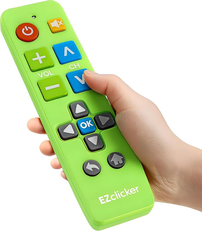 EZclicker Plus Big Button Universal TV Remote (Green) Simple Easy to Use, Works with Major TV Brands (2xAAA Batteries Not Included)