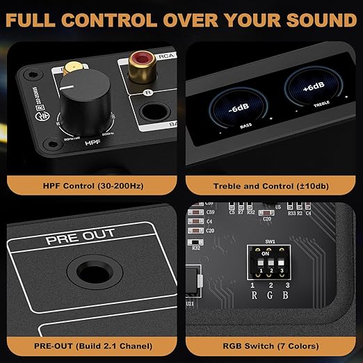 Ampapa 2 Channel Bluetooth Amp: HiFi 300W x2 Stereo Amplifier with BT 5.2 | HPF | Digital VU Meter | SUB Pre-Out | TRS Balanced Input | Tone Control & Remote for Home Theater Bookshelf Speakers (D1)
