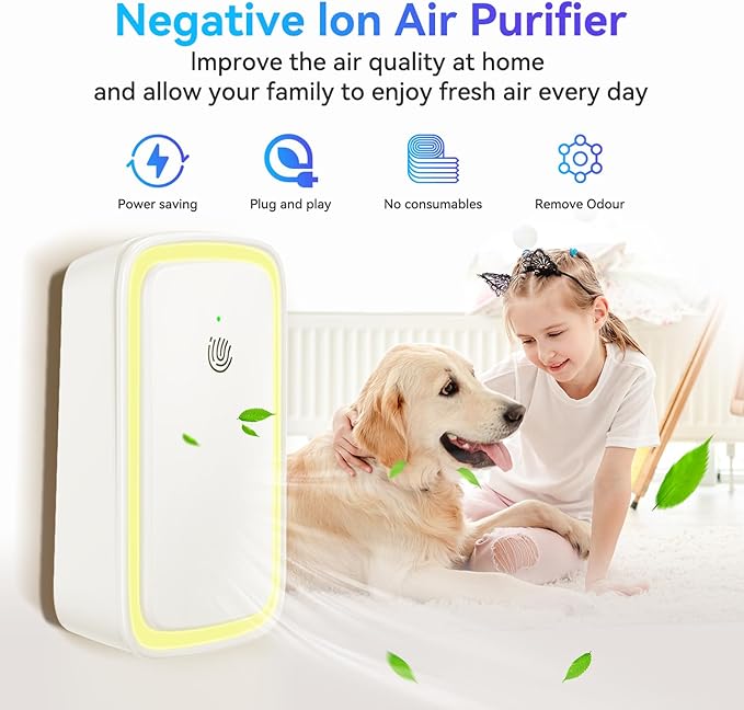 4Pack Air Ionizer for Home Negative Ion Air Purifier Plug In, Quiet Air Freshener Mini Portable Filterless Air Cleaner for Bedroom, Office (4Pack)