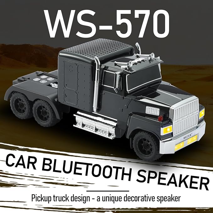 WSTER American Truck Bluetooth Speaker with HD Sound, TWS Pairing, LED Party Light, Operation Panel, Built-in Mic, Portable Car Model Speaker for Parties, Beach, Outdoor Activities (Black)