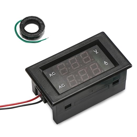 DROK Volt Amp Meter, AC 500V 200A Digital Voltmeter Ammeter Panel, 0.39 Inches LED 2in1 Multimeter, 2-Wire Voltage Amperage Tester Gauge with Current Transformer