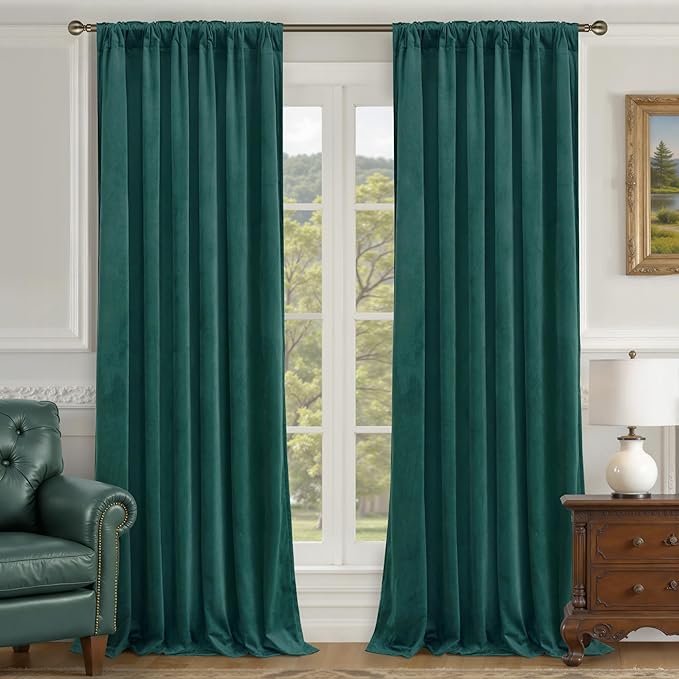 LAMIT Teal Velvet Curtains 120 Inch Length for Living Room, Thermal Insulated Room Darkening Drapes Luxury Privacy Protected Back Tab and Rod Pocket Panels for French Door, 2 Panels, 52 x 120 Inch