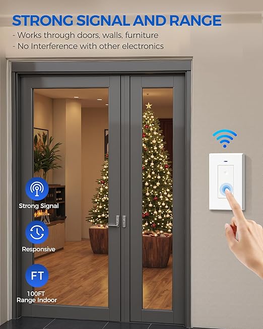 Remote Control Outlet Wireless Light Switch, Expandable and Removable Remote Outlet Switch Kit for Lamps, Fan, Home Appliance, 100ft RF Range, FCC Listed (2 Controllers + 1 Outlet) W08RC2106