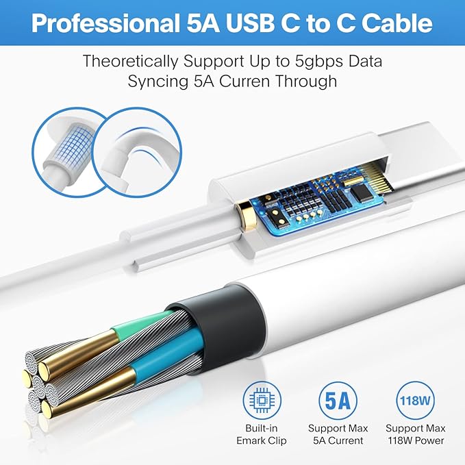 Sunveza Mac Book Pro Charger - 118W USB C Charger Fast Charger Compatible with MacBook pro/Air, M1 M2 M3 M4 M5, ipad Pro, Samsung Galaxy and More, Include Charge Cable