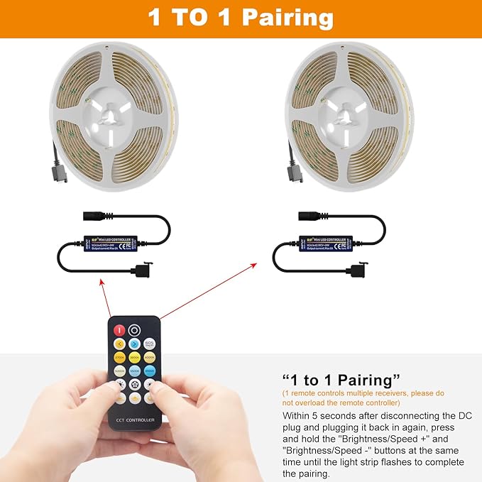 PAUTIX RF Remote Dimmer CCT Tunable COB LED Strip Lights,17-Key Wireless Remote and Controller DC 5-24V for CCT COB LED Tape Lights,Timer Function