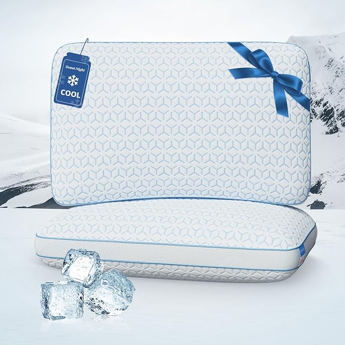 Sweetnight Cooling Pillows King Size Set of 2, Shredded Memory Foam Pillows 2 Pack for Hot Sleepers, Cold Bed Pillows for Sleeping, Washable with Removable Cover, Cool Night
