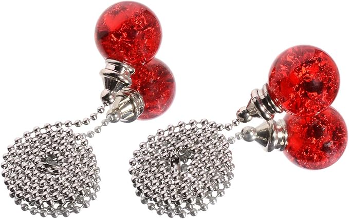 2PCS Red Pull Chain Crystal Glass Ice Cracked Ball Pull Chain for Ceiling Fan Light Decoration 50cm Extension Chain