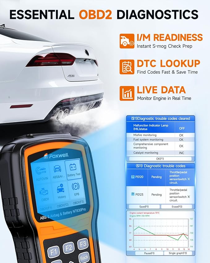 2026 FOXWELL NT630 Pro 2-in-1 ABS SRS Scan Tool & Battery Tester, OBD2 Scanner with 12V Battery Load Analyzer(100-3000CCA), ABS Bleed, BMS/Oil/SAS/EPB Reset, Live Data, Upgraded from NT630 Plus