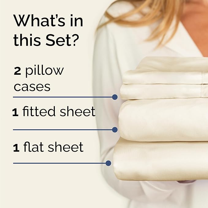 Twin 4 Piece Sheet Set - Cooling, Comfy & Breathable - Hotel Luxury Bedding, Includes Fitted Sheet for Women, Men, Kids & Teens - 1 Flat, 1 Fitted Sheet, 2 Pillowcases with Deep Pockets - Off White