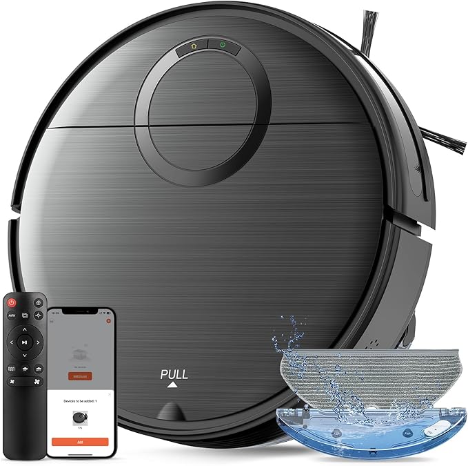 UMMUND Robot Vacuum and Mop Combo, 2 in 1 Mopping Robotic Vacuum Cleaner with Schedule, Wi-Fi/App/Remote, Strong Suction, Self-Charging, Slim, Ideal for Hard Floor, Pet Hair, Low-Pile Carpet