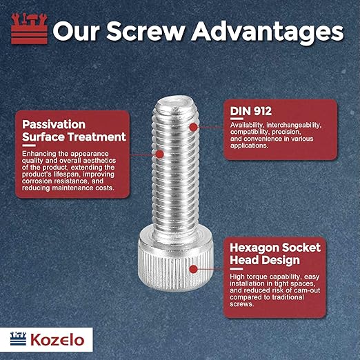 Kozelo 10pcs Socket Head Cap Screws - [M10-1.5 x 30mm] 304 Stainless Steel Allen Socket Drive for Electrical Motor 3D Printing Fan Engine Replacement Use, Silver