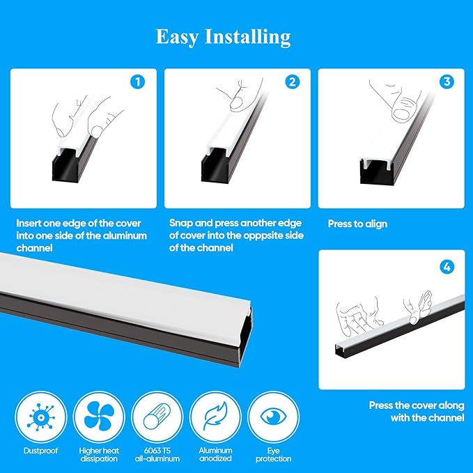 Besseto 10 Pack LED Aluminum Channel for Wood Slat Wall Panel,Wall Panel LED Strip Light Aluminum Channel Profile for Living Room Bedroom Bathroom Stairs (Black-10Pack 6.6Ft)