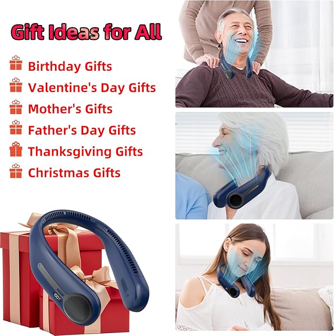 Portable Neck Fan,Hands Free Personal Wearable Bladeless Fan,6000mAh USB Rechargeable,360° Cooling,LED Display,4-Speeds,Birthday Gifts for Men Women Dad Mom,Valentines Day Gifts for Her Him (Blue)