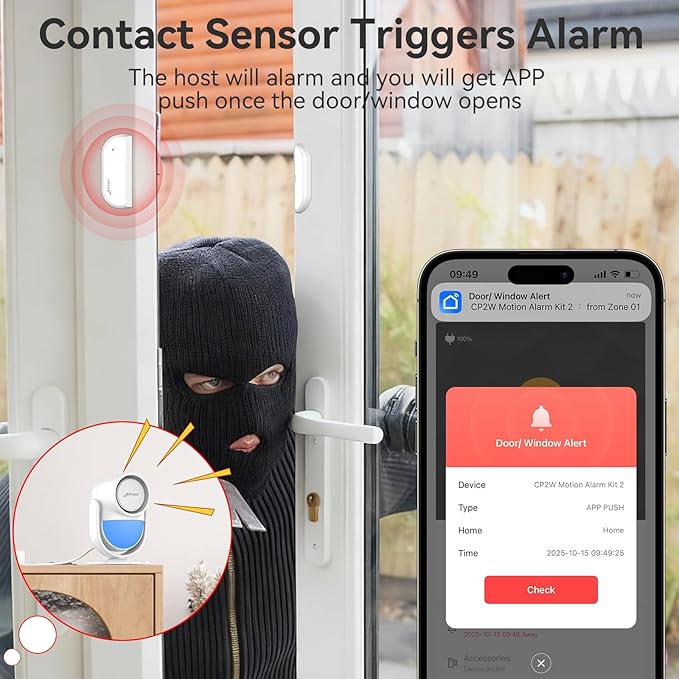 CPVAN WiFi Motion Sensor Alarm, 125dB Wireless DIY Smart PIR Motion Detector with Door/Window Sensor for Home Security System - On Spot Alarm & APP Alert, White